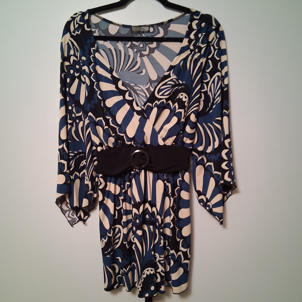 G.T.B. Black and Navy Patterned Dress Y2K Babydoll No Size Tag Measure to be L